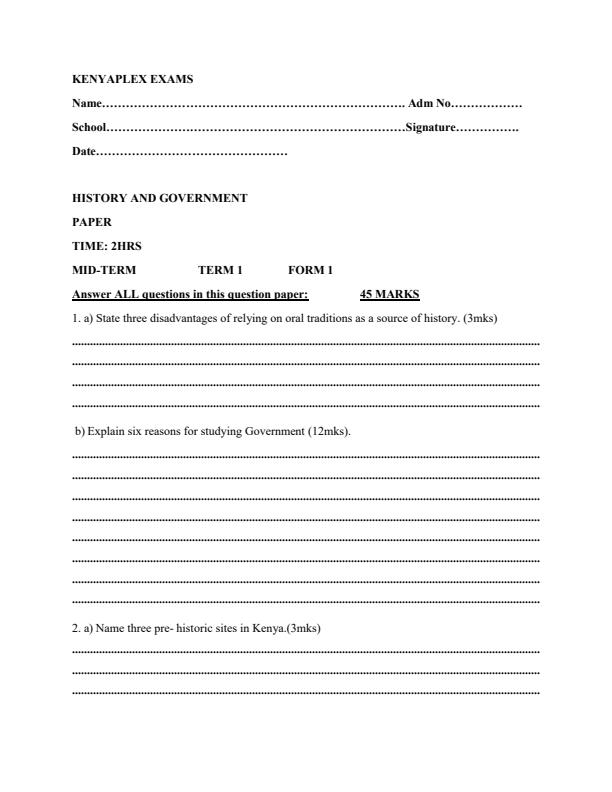 Preview page -Form-1-History-and-Government-Mid-Term-1-Examination-2020_563_0.jpg