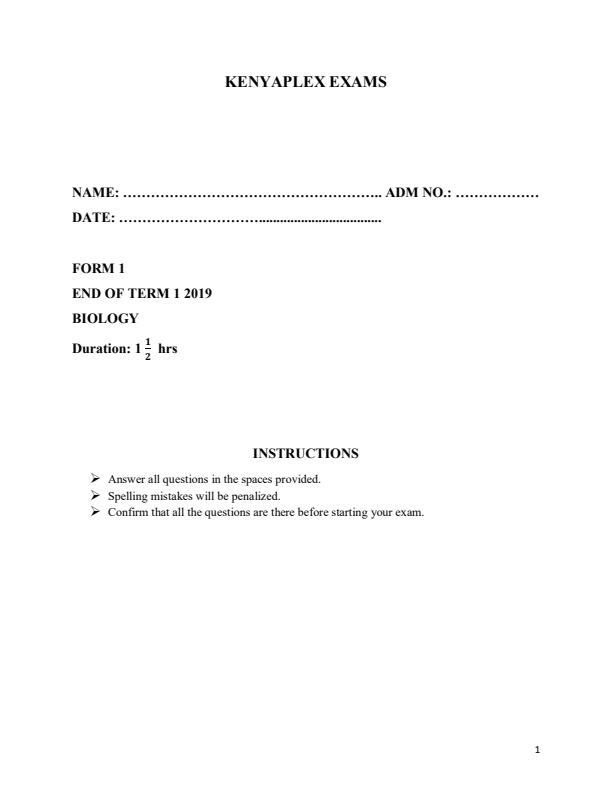 Preview page Biology-Form-1-End-of-Term-1-Examination-2019_35_0.jpg