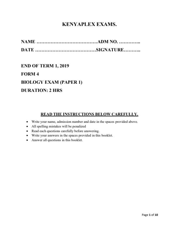 Preview page Biology-Form-4-End-of-Term-1-Paper-1-Examination-2019_114_0.jpg