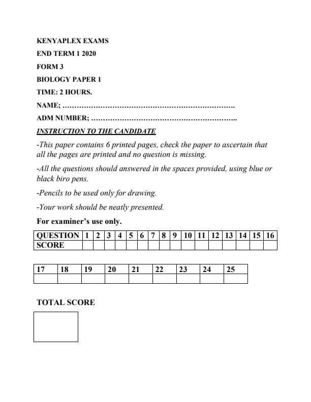 Preview page Biology-Paper-1-Form-3-End-of-Term-1-Examination-2020_648_0.jpg