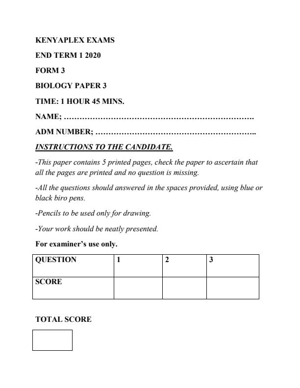 Preview page Biology-Paper-3-Form-3-End-of-Term-1-Examination-2020_650_0.jpg