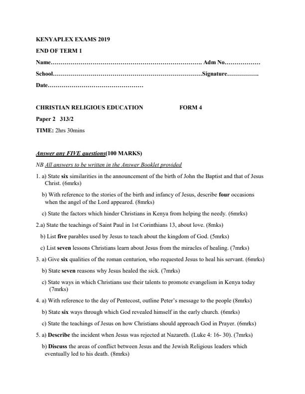Preview page CRE-Form-4-End-of-Term-1-Paper-2-Examination-2019_83_0.jpg