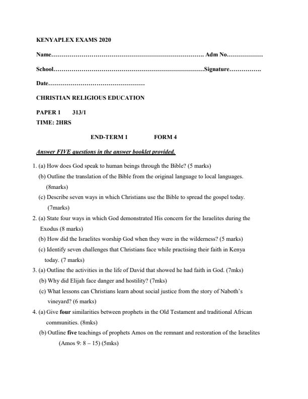 Preview page CRE-Paper-1-Form-4-End-of-Term-1-Examination-2020_593_0.jpg