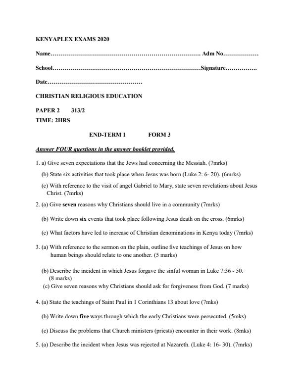 Preview page CRE-Paper-2-Form-3-End-of-Term-1-Examination-2020_592_0.jpg