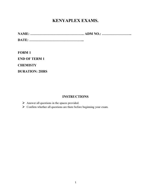 Preview page Chemistry-Form-1-End-of-Term-1-Examination-2019_36_0.jpg