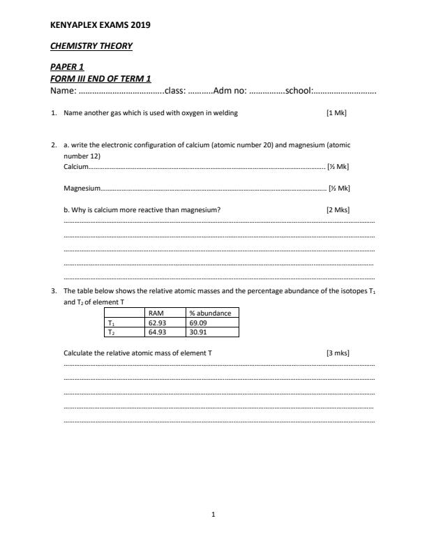 Preview page Chemistry-Form-3-End-of-Term-1-Paper-1-Examination-2019_60_0.jpg