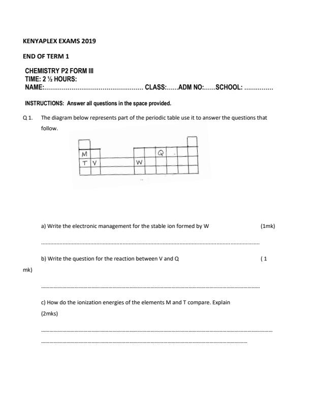 Preview page Chemistry-Form-3-End-of-Term-1-Paper-2-Examination-2019_61_0.jpg