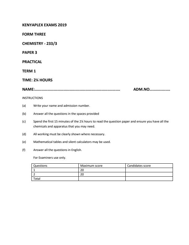 Preview page Chemistry-Form-3-End-of-Term-1-Paper-3-Examination-2019_62_0.jpg