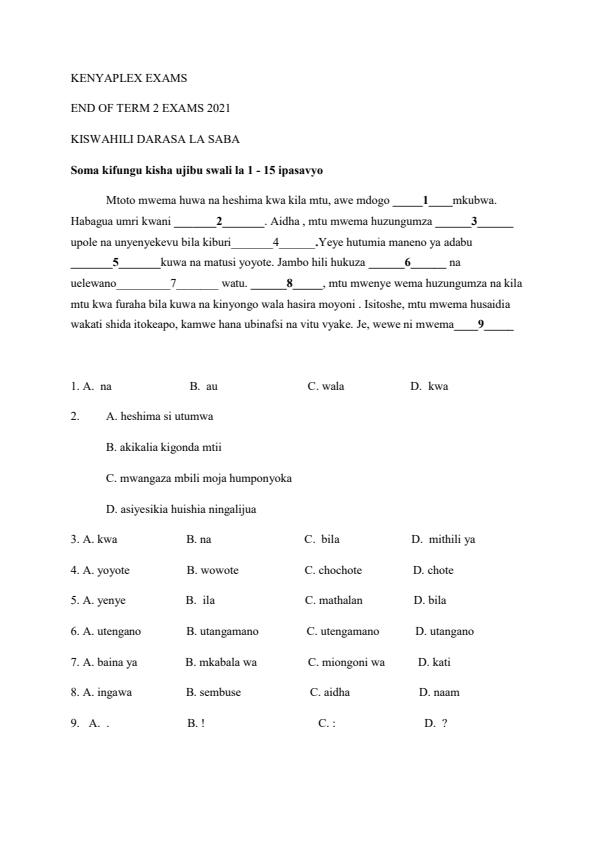 Preview page Class-7-Kiswahili-End-of-Term-2-Examination-2021_757_0.jpg