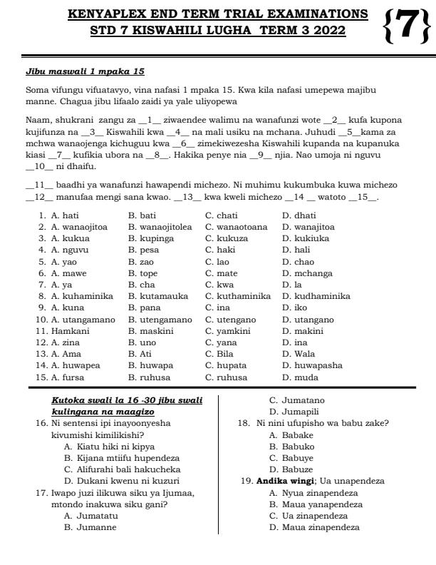 Preview page Class-7-Kiswahili-End-of-Term-3-Examination-2022_1110_0.jpg