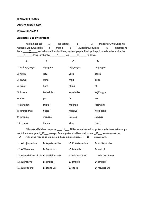 Preview page Class-7-Kiswahili-Term-1-Opener-Examination-2020_495_0.jpg