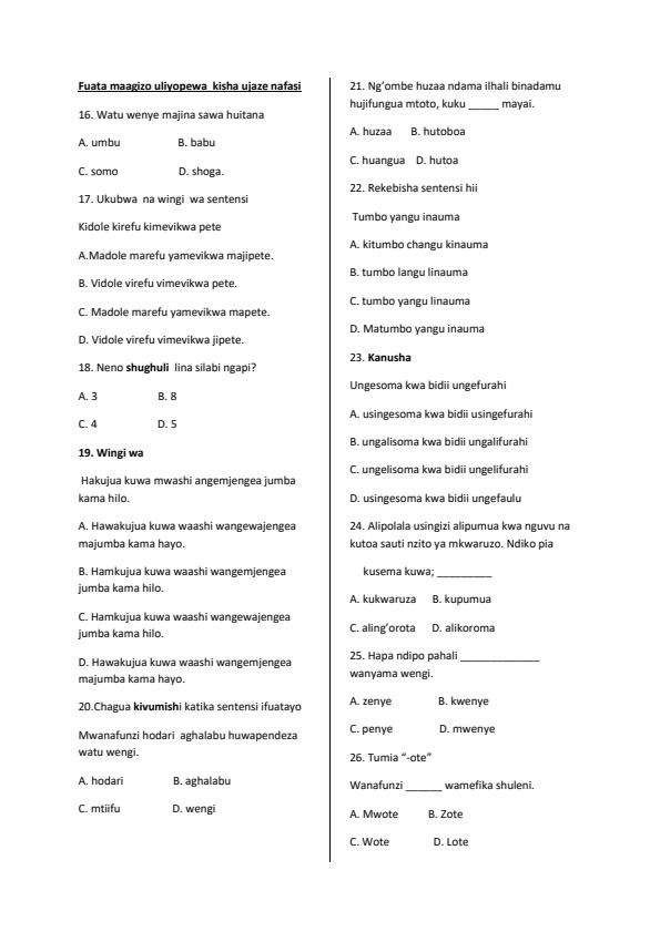 Preview page Class-7-Kiswahili-Term-1-Opener-Examination-2020_495_1.jpg