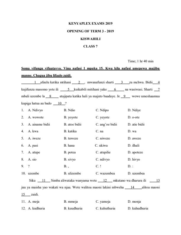 Preview page Class-7-Kiswahili-Term-3-Opener-Examination-2019_329_0.jpg