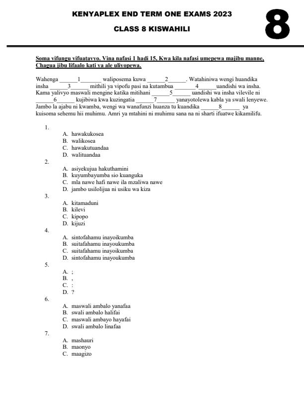 Preview page Class-8-Kiswahili-End-of-Term-1-Examination-2023_1552_0.jpg
