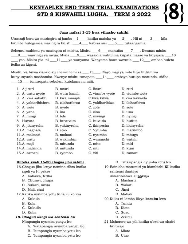 Preview page Class-8-Kiswahili-Term-3-Examination-2022_1092_0.jpg