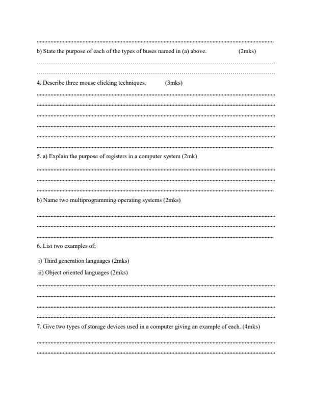 Computer Studies Paper 1 Form 3 End of Term 1 Examination 2020 - 591