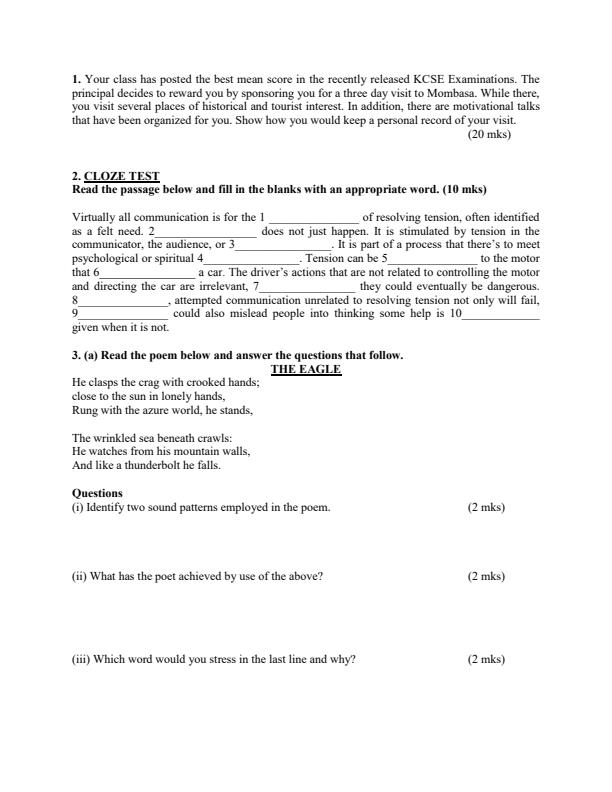 English Paper 1 Form 3 End of Term 1 Examination 2020 613