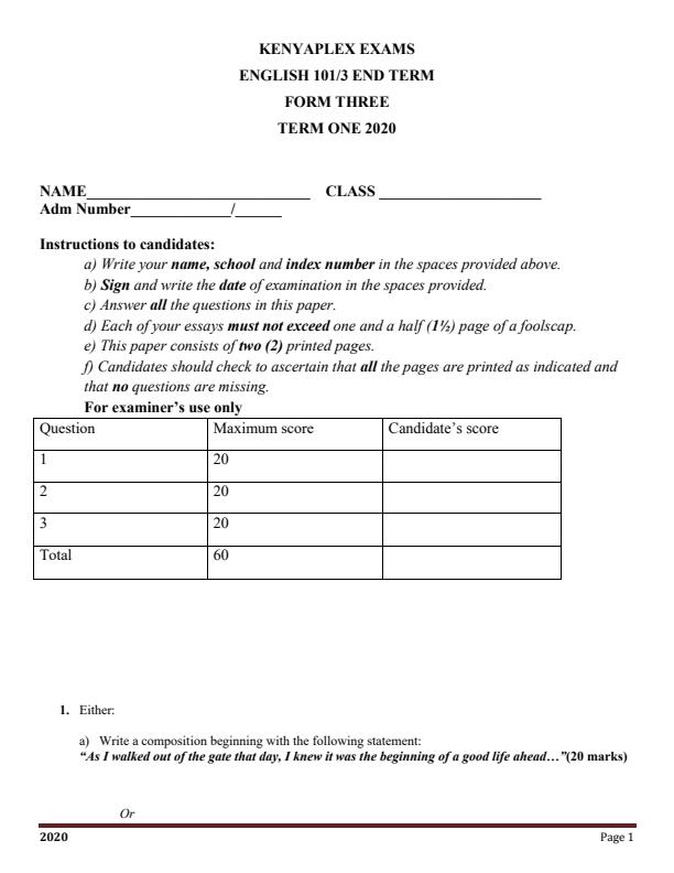 Preview page English-Paper-3-Form-3-End-of-Term-1-Examination-2020_615_0.jpg