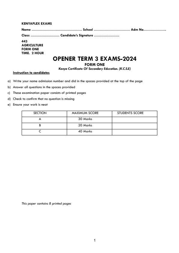 Preview page Form-1-Agriculture-Term-3-Opener-Exam-2024-Version-2_3054_0.jpg