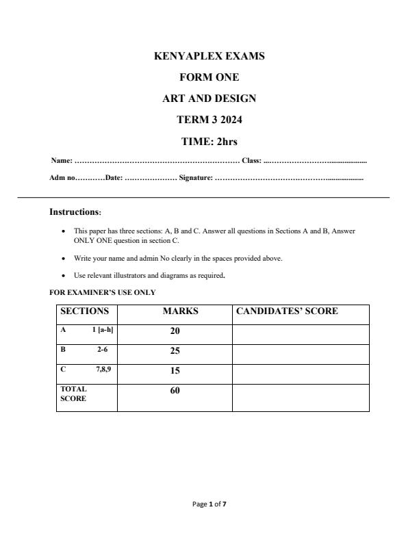 Preview page Form-1-Art-and-Design-Term-3-Opener-Exam-2024-Version-2_3055_0.jpg