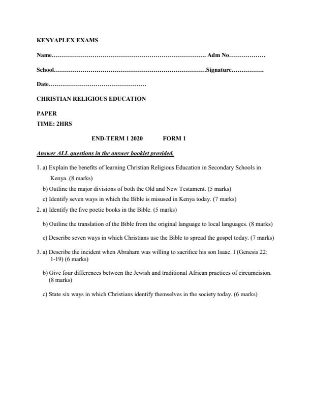 Preview page Form-1-CRE-End-of-Term-1-Examination-2020_642_0.jpg