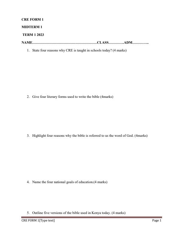 Preview page Form-1-CRE-Mid-Term-1-Examination-2023_1432_0.jpg