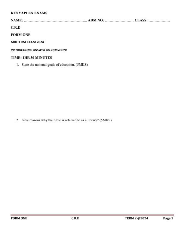 Preview page Form-1-CRE-Mid-Term-2-Examination-2024_2513_0.jpg