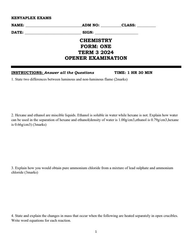Preview page Form-1-Chemistry-Term-3-Opener-Exam-2024_3001_0.jpg
