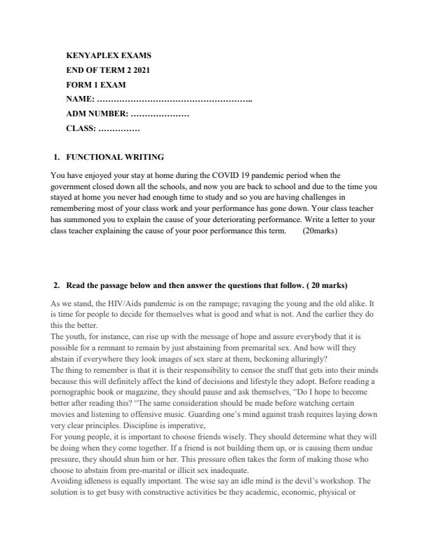 Preview page Form-1-End-of-Term-2-English-Exam-2021_743_0.jpg