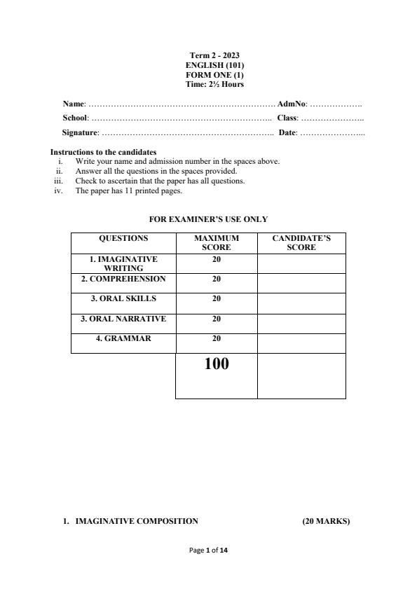 Preview page Form-1-English-End-of-Term-2-Examination-2023_1769_0.jpg
