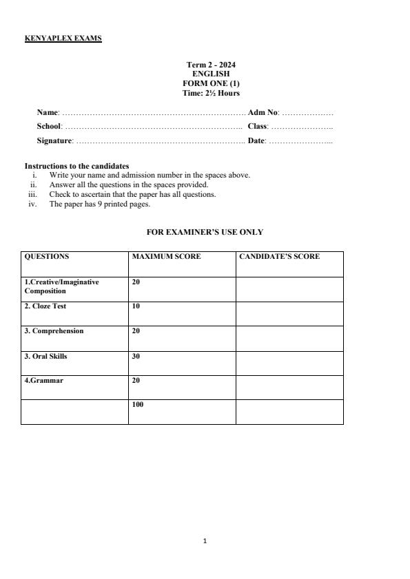Preview page Form-1-English-End-of-Term-2-Examination-2024_2738_0.jpg