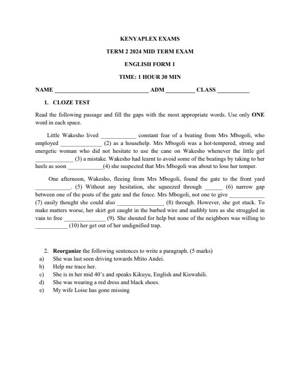 Preview page Form-1-English-Mid-Term-2-Examination-2024_2481_0.jpg