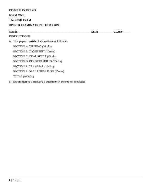 Preview page Form-1-English-Term-2-Opener-Exam-2024_2462_0.jpg