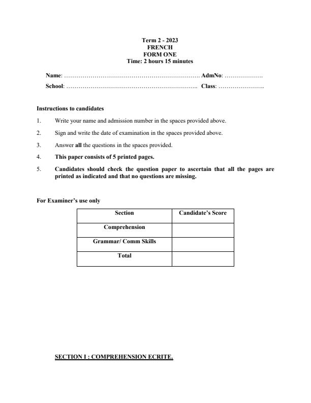 Preview page Form-1-French-End-of-Term-2-Examination-2023_1758_0.jpg