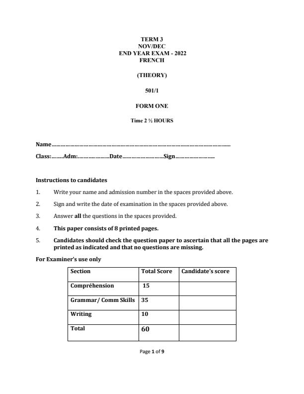 Preview page Form-1-French-End-of-Term-3-Examination-2022_1377_0.jpg
