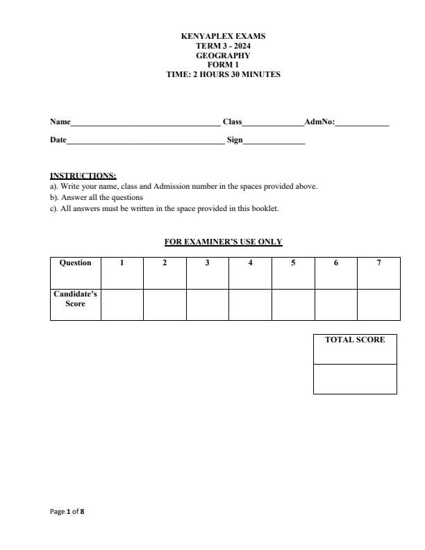 Preview page Form-1-Geography-End-of-Term-3-Examination-2024_3298_0.jpg