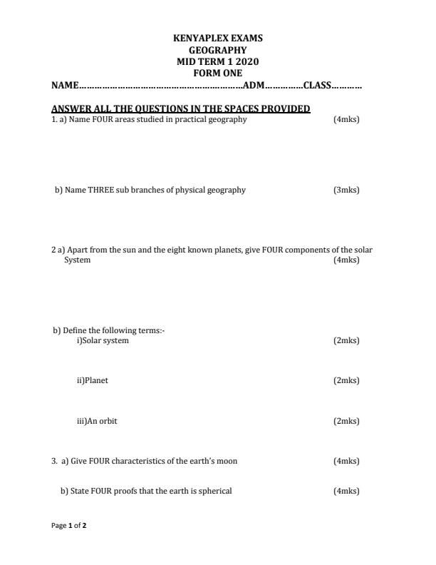 Preview page Form-1-Geography-Mid-Term-1-Examination-2020_537_0.jpg