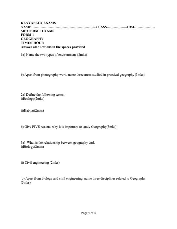 Preview page Form-1-Geography-Mid-Term-1-Examination-2024_2062_0.jpg