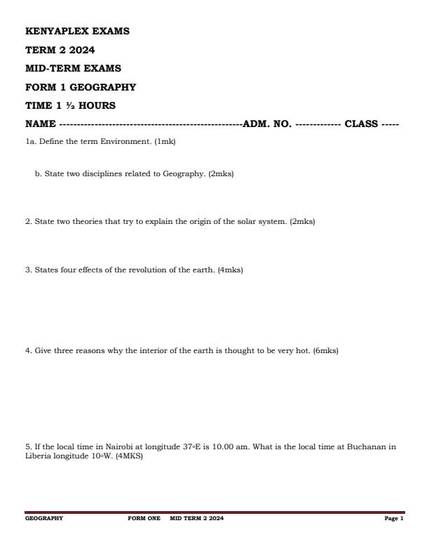 Preview page Form-1-Geography-Mid-Term-2-Examination-2024_2509_0.jpg