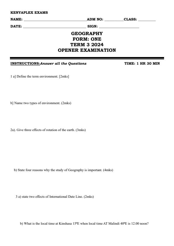 Preview page Form-1-Geography-Term-3-Opener-Exam-2024_3013_0.jpg