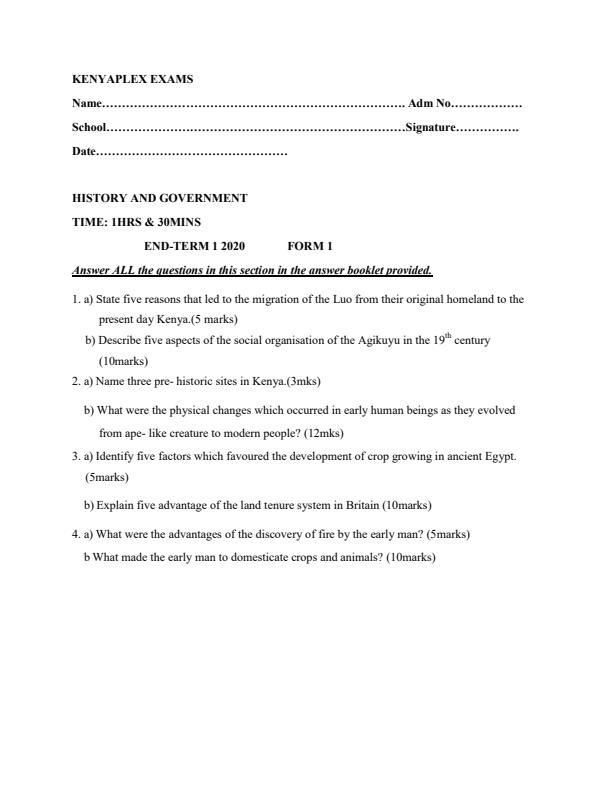 Preview page Form-1-History-End-of-Term-1-Examination-2020_641_0.jpg