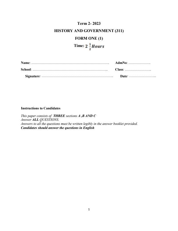 Preview page Form-1-History-and-Government-End-of-Term-2-Examination-2023_1743_0.jpg
