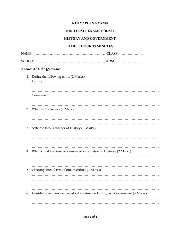 Preview page Form-1-History-and-Government-Mid-Term-1-Examination-2024_2066_0.jpg