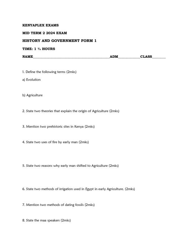 Preview page Form-1-History-and-Government-Mid-Term-2-Examination-2024_2505_0.jpg