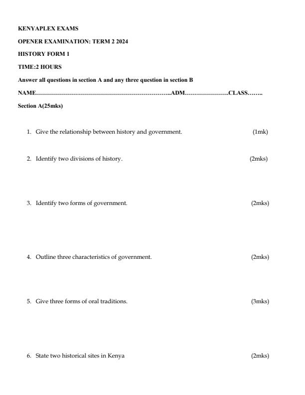Preview page Form-1-History-and-Government-Term-2-Opener-Exam-2024_2389_0.jpg