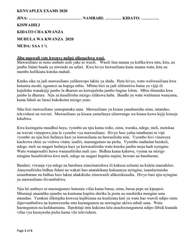 Preview page Form-1-Kiswahili-End-of-Term-1-Examination-2020_624_0.jpg