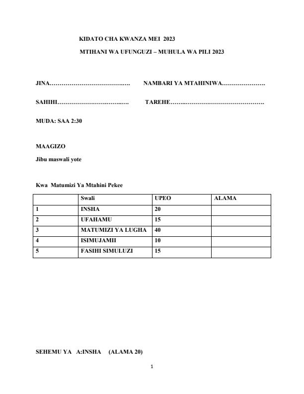 Preview page Form-1-Kiswahili-Term-2-Opener-Exam-2023_1624_0.jpg