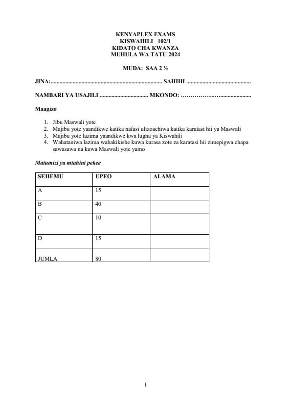 Preview page Form-1-Kiswahili-Term-3-Opener-Exam-2024-Version-2_3067_0.jpg