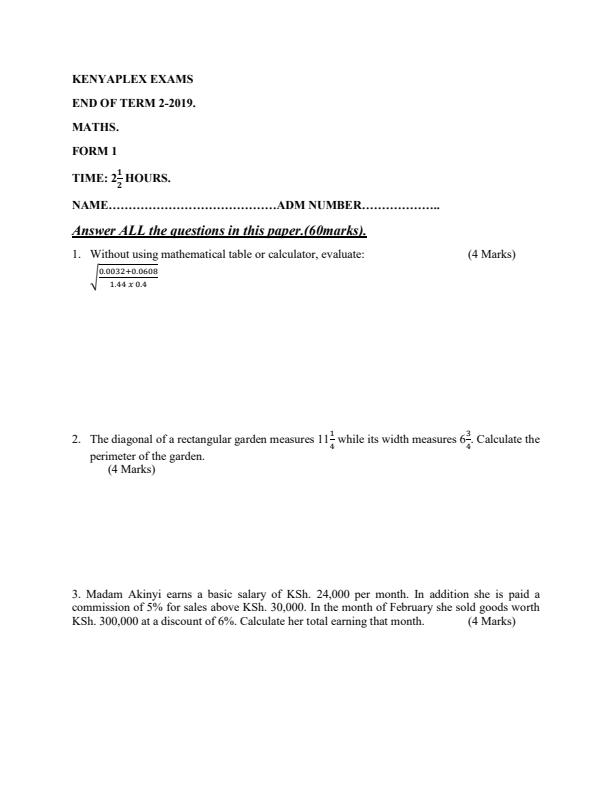 Preview page Form-1-Mathematics-End-of-Term-2-Exams-2019_224_0.jpg