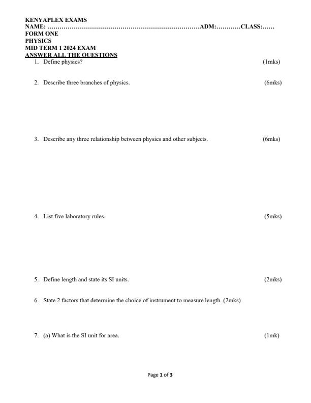Preview page Form-1-Physics-Mid-Term-1-Examination-2024_2078_0.jpg